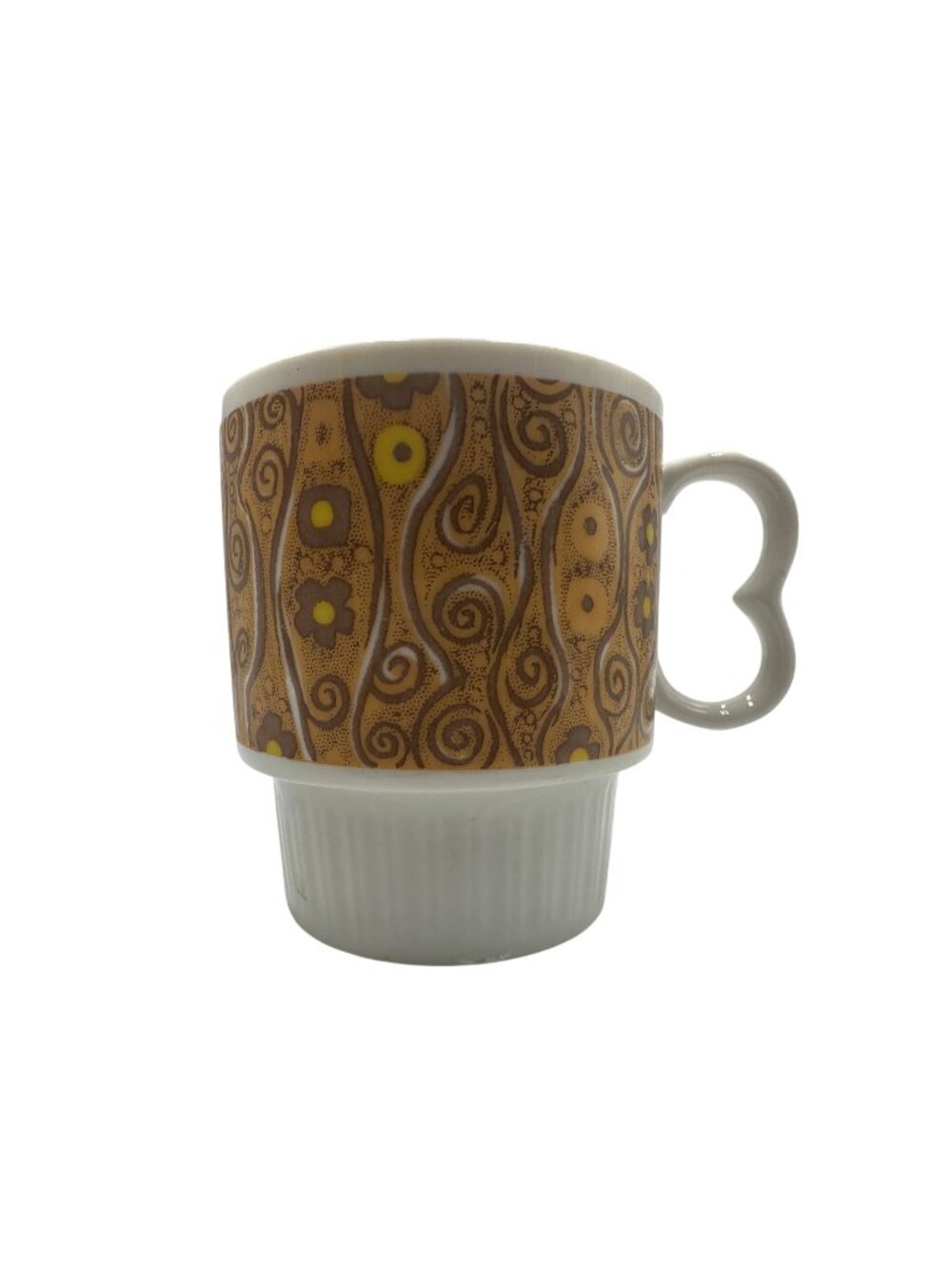 Vintage Stylecraft 1205 Ceramic Mug Japan Heart Handle Brown & Yellow Design